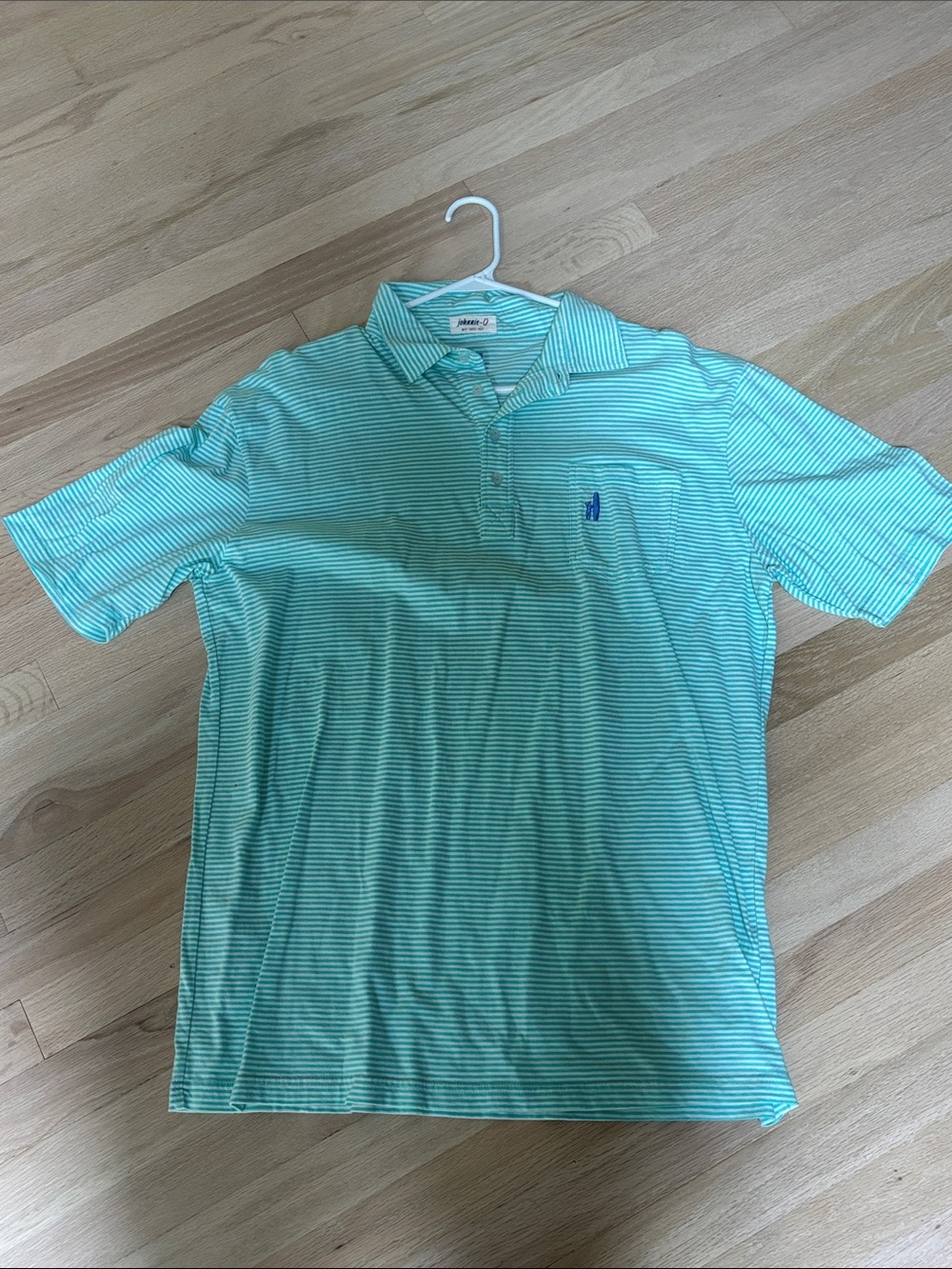 johnnie-O Men's Mint Green Striped Polo with Embroidered Logo